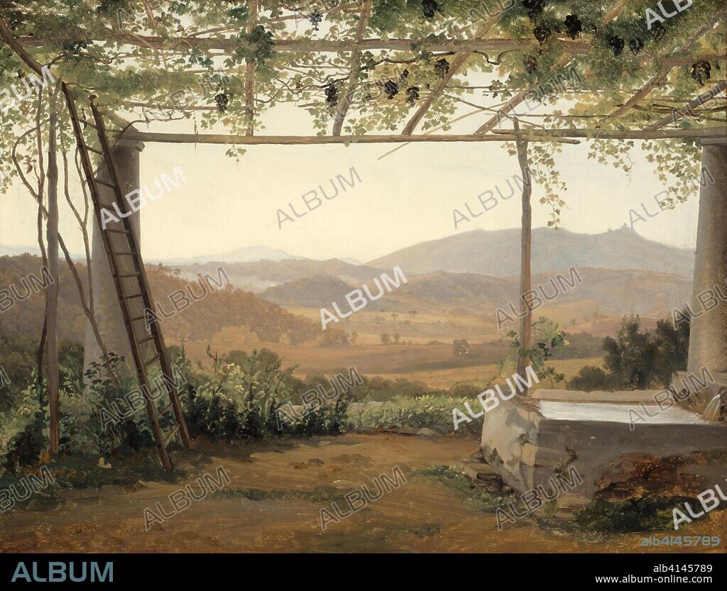 ERNEST CHRISTIAN FREDERIK PETZHOLDT. Fountain and Pergola in Italy. Ernest Christian Frederick Petzholdt; Danish, 1805-1838. Date: 1830-1835. Dimensions: 39 × 50 cm (15 1/2 × 20 in.). Oil on paper mounted on canvas. Origin: Denmark.