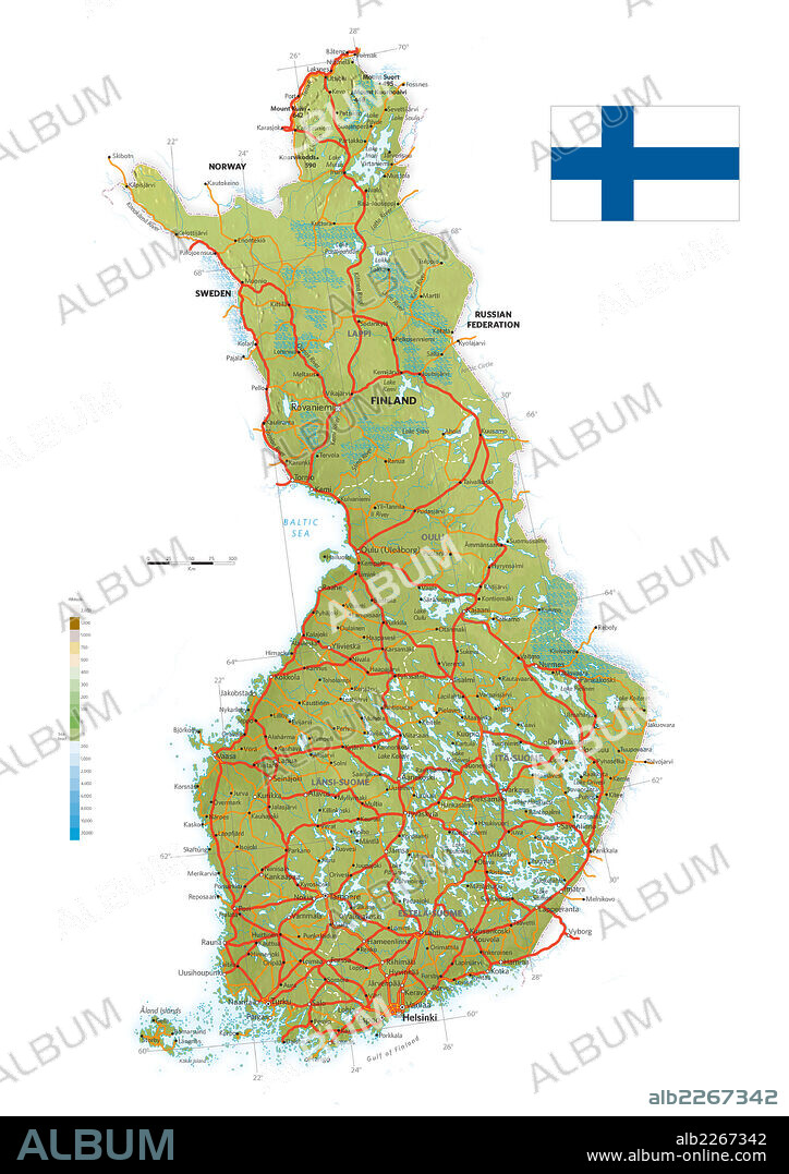 FINLANDIA. Mapa físico y político de Finlandia.