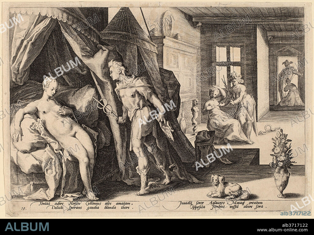 DUTCH 16TH CENTURY AFTER HENDRIK GOLTZIUS. Mercury Entering Herse's Room. Dated: 1590. Dimensions: plate: 17.8 x 25.6 cm (7 x 10 1/16 in.)  sheet: 18.4 x 26.1 cm (7 1/4 x 10 1/4 in.). Medium: engraving on laid paper.