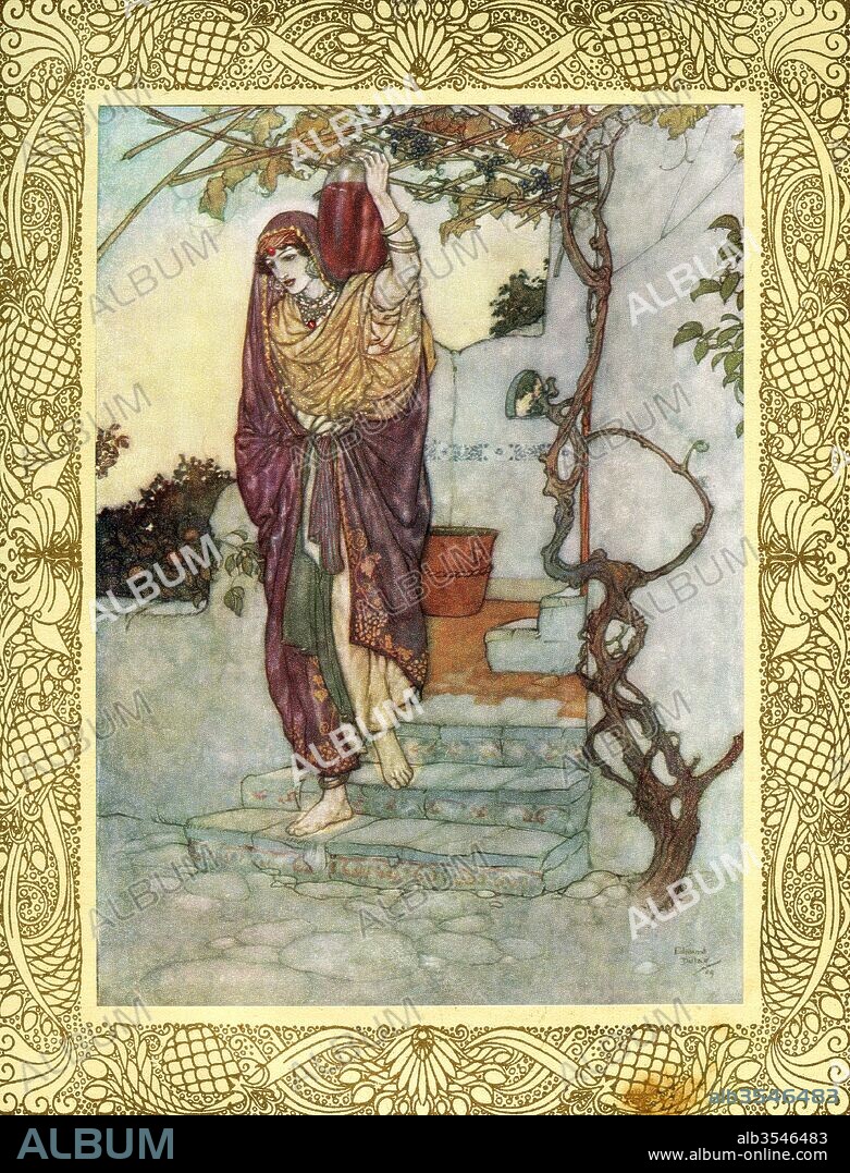 And lately, by the Tavern Door agape, Came shining through the Dusk an Angel Shape Bearing a Vessel on his Shoulder; and He bid me taste of it; and 'twas - the Grape! Illustration by Edmund Dulac from the Rubaiyat of Omar Khayyam, published 1909.