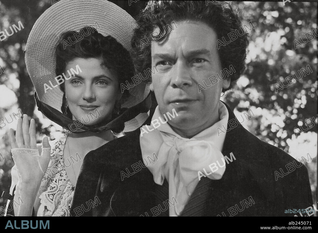EWALD BALSER, LUDWIG VAN BEETHOVEN und MARIANNE SCHONAUER. EWALD BALSER und MARIANNE SCHONAUER in EROICA, 1949, unter der Regie von WALTER KOLM-VELTEE. Copyright WIENER KUNSTFILM.