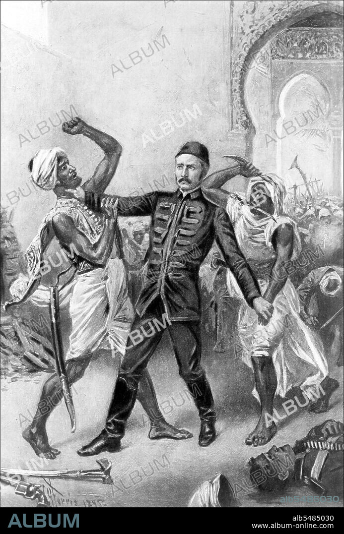 General Gordon was killed by Mahdist forces during the Mahdist War on January 26, 1885. The manner of his death is uncertain but it was romanticised in a popular painting by George William Joy - General Gordon's Last Stand (1885, currently in the Leeds City Art Gallery) - and again in the film Khartoum (1966) with Charlton Heston as Gordon. Gordon was killed around dawn fighting the warriors of the Mahdi. As recounted in Bernard M. Allen’s article 'How Khartoum Fell' (1941), the Mahdi had given strict orders to his three Khalifas not to kill Gordon. However, the orders were not obeyed. Gordon died on the steps of a stairway in the northwestern corner of the palace, where he and his personal bodyguard, Agha Khalil Orphali, had been firing at the enemy. Orphali was knocked unconscious and did not see Gordon die. When he woke up again that afternoon, he found Gordon's body covered with flies and the head cut off.