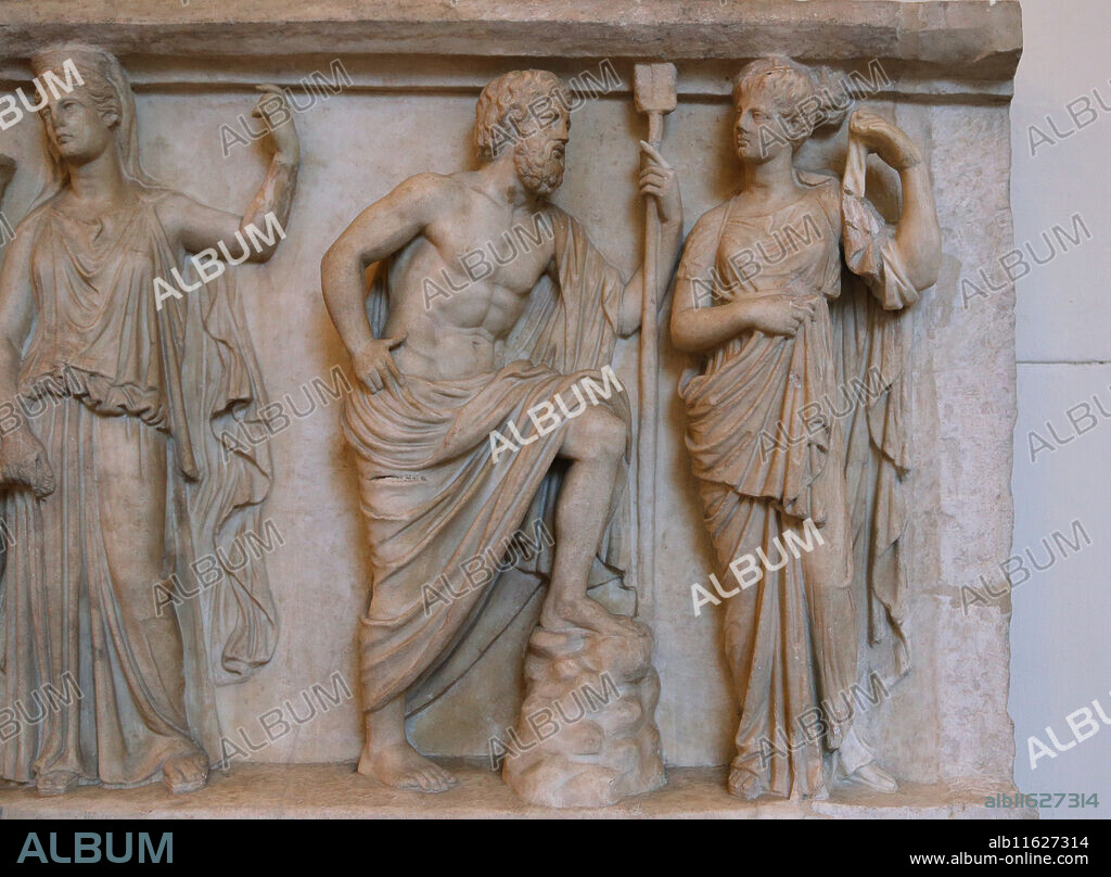 Roman art. Persephone and Neptune amd Amphitrite. Relief. National Roman Museum. Palazzo Altemps. Rome. Italy.
