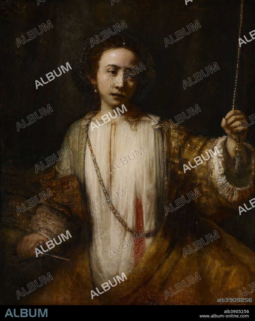 REMBRANDT. Lucretia. Date/Period: 1666. Painting. Oil on canvas. Height: 110.2 cm (43.3 in); Width: 92.3 cm (36.3 in).