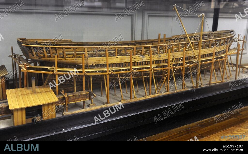 Shipyards in the Gulf of Riga. Model made by A. Ferler (1837-1904). Museum of History and Navigation. Riga. Latvia.