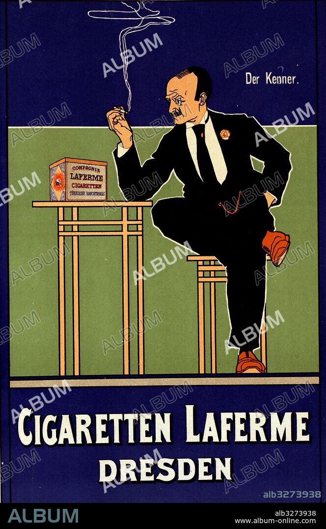German poster for Cigarettes Laferme Dresden Germany. Fritz Rehm 1871 - 1928, a German painter, illustrator, poster designer, attached to Jugendstil.