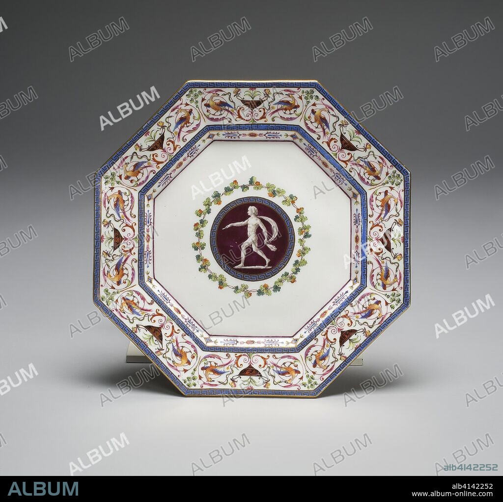 MANUFACTURE NATIONALE DE SEVRES. Plate from the Arabesque Service. Sèvres Porcelain Manufactory; French, founded 1740; Jacques Fontaine (painted by) (French, 1734/35-1807, active 1752-1800); Louis-Francois L'Ecot (gilded by) (French, active 1761-1764 and 1772-1800). Date: 1785. Dimensions: Diam. 25.7 cm (10 1/8 in.). Soft-paste porcelain, polychrome enamels, and gilding. Origin: France.