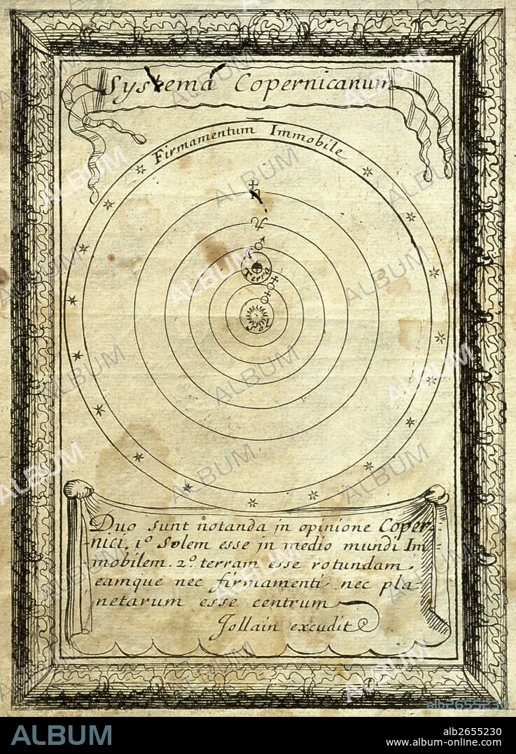 COPERNICO. "ORBES CELESTE". Astronomía, siglo XVI. Sistema Solar de Copérnico. Grabado francés de 1667.