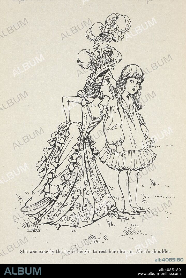 DODGSON, CHARLES LUTWIDGE, PSEUD. LEWIS CARROLL und W. H. WALKER. She was exactly the right height to rest her chin on Alice's shoulder. Alice and a queen. Alice's Adventures in Wonderland ... With eight coloured and 42 other illustrations by W. H. Walker.. London ; New York : John Lane, [1907]. Source: 12803.t.20 plate before 103.
