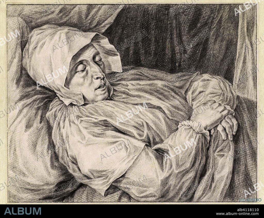 Woman on her deathbed. Draughtsman: Abraham Delfos. After Cornelis Visscher (II). Dating: 1777. Measurements: h 189 mm × w 236 mm.
