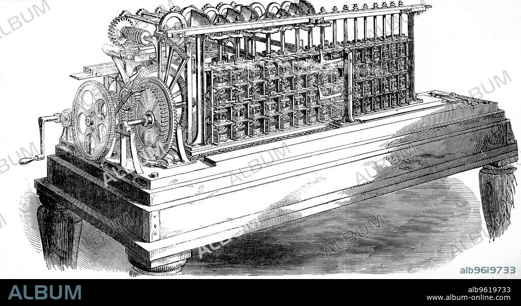 George and Edward Scheutz's calculating machine. Based on Babbage's 'difference engine', it was developed between 1837 and 1843. Purchased for Dudley Observatory, Albany, New York. Copy made by Donkins for calculating Life Tables at Somerset House, London.