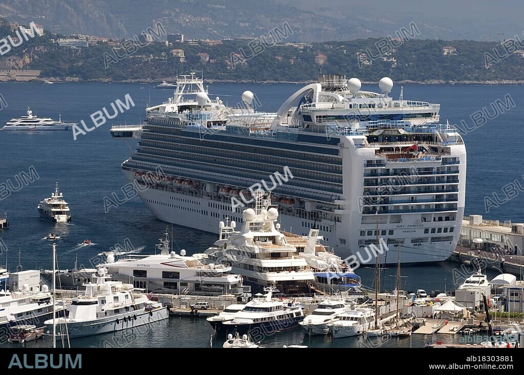 View of the harbor with Ruby Princess cruise ship, Monte Carlo, Cote d'Azur, Monaco, Europe