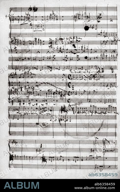 Mahler, Gustav Komponist und Dirigent; 1860-1911. Werke: Das klagende Lied. Für Soli, gem. Chor u. Orchester (Text: Mahler nach L. Bechstein u. Gebr. Grimm; 1880, 2. Fassung 1898; UA 1901). Eigenhändige Notenhandschrift des 2. Teils "Der Spielmann". 7. Seite.