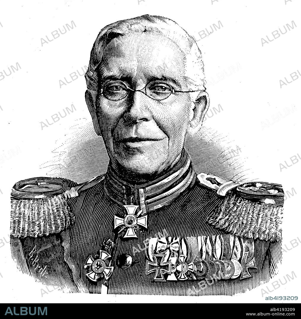 Gustav Adolph of Lauer, 10. October 1808 - 8 April 1889, was Prussian general staff physician and body physician of the Prussian king and German emperor Wilhelm I., reproduction of a woodcut from 1882, digital improved.