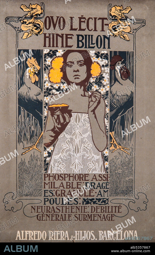 ALEXANDRE DE RIQUER. Cartel modernista. Ovo Lecitina Billor, 1902. Colección privada.