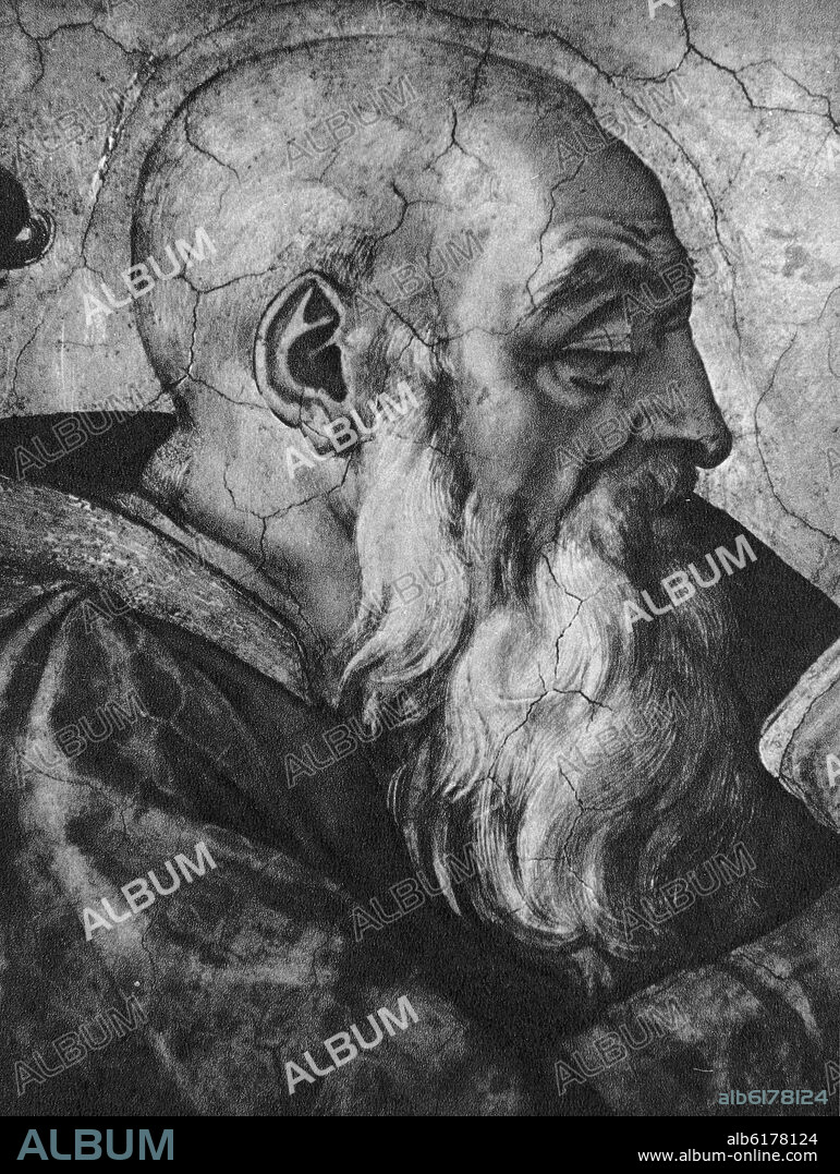 MIGUEL ANGEL. CABEZA DE ZACARIAS DE LA BOVEDA DE LA CAPILLA SIXTINA - 1508-1512 - RENACIMIENTO ITALIANO.