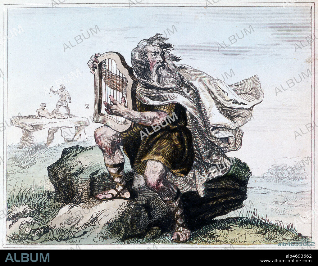 Barde gaulois celebrant un sacrifice humain. Illustration tiree de l'Histoire complete de tous les peuples, par A. De St PROSPER en 1846. Credit : Collection Grob/KHARBINE-TAPABOR.