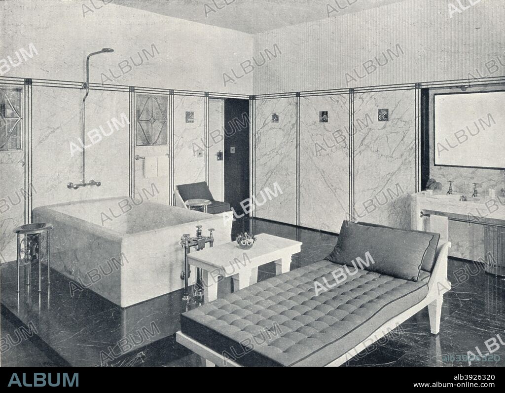 The Bathroom of the Stoclet Palace, Brussels, Belgium, c1914. The Stoclet Palace was built by architect Josef Hoffmann for banker and art lover Adolphe Stoclet between 1905 and 1911. From The Studio Volume 61. [London Offices of the Studio, London, 1914].
