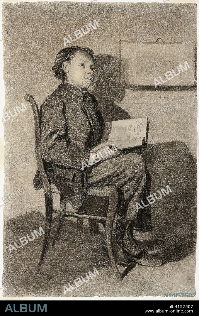 FRANCOIS BONVIN. Boy Reading (Jeune Garçon Lisant). François Bonvin; French, 1817-1887. Date: 1856-1866. Dimensions: 475 × 312 mm. Black chalk, heightened with touches of white chalk, on white laid paper. Origin: France.