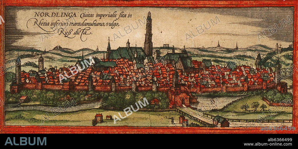 GEORG BRAUN 1541-1622 / FRANS HOGENBERG. CIVITATES ORBIS TERRARUM - NÖRDLINGEN (ALEMANIA) - GRABADO - 1572.
