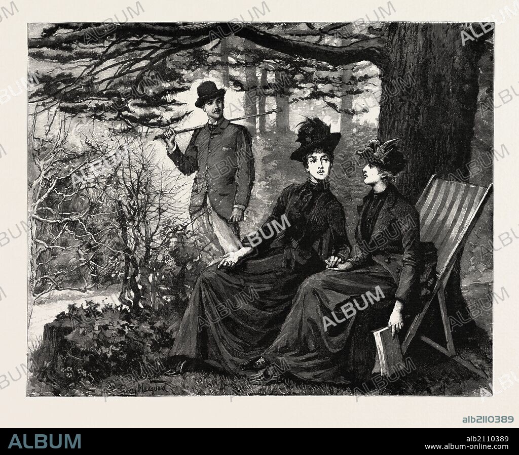 DRAWN BY PERCY MACOUOID, THE GREAT OLD CEDAR, Percy Macquoid, 1852-1925, was an English artist and illustrator described as the non plus ultra of elegance and mild refined feeling, engraving 1890, engraved image, history, arkheia, illustrative technique, engravement, engraving, victorian, Arts, Culture, 19th Century Style, Retro Styled, Vintage, retro, nineteenth century engraving, historic art.