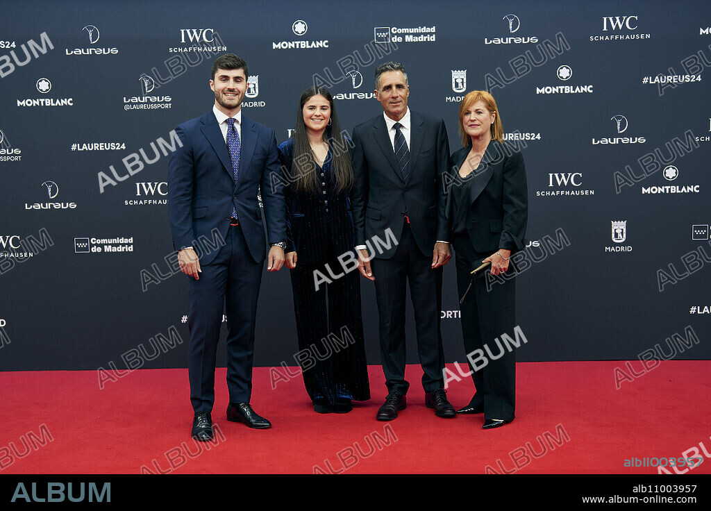 Miguel Indurain, Marisa Lopez de Goicoechea attends Laureus World Sports Awards Madrid 2024 - Red Carpet at Palacio de Cibeles on April 22, 2024 in Madrid, Spain.