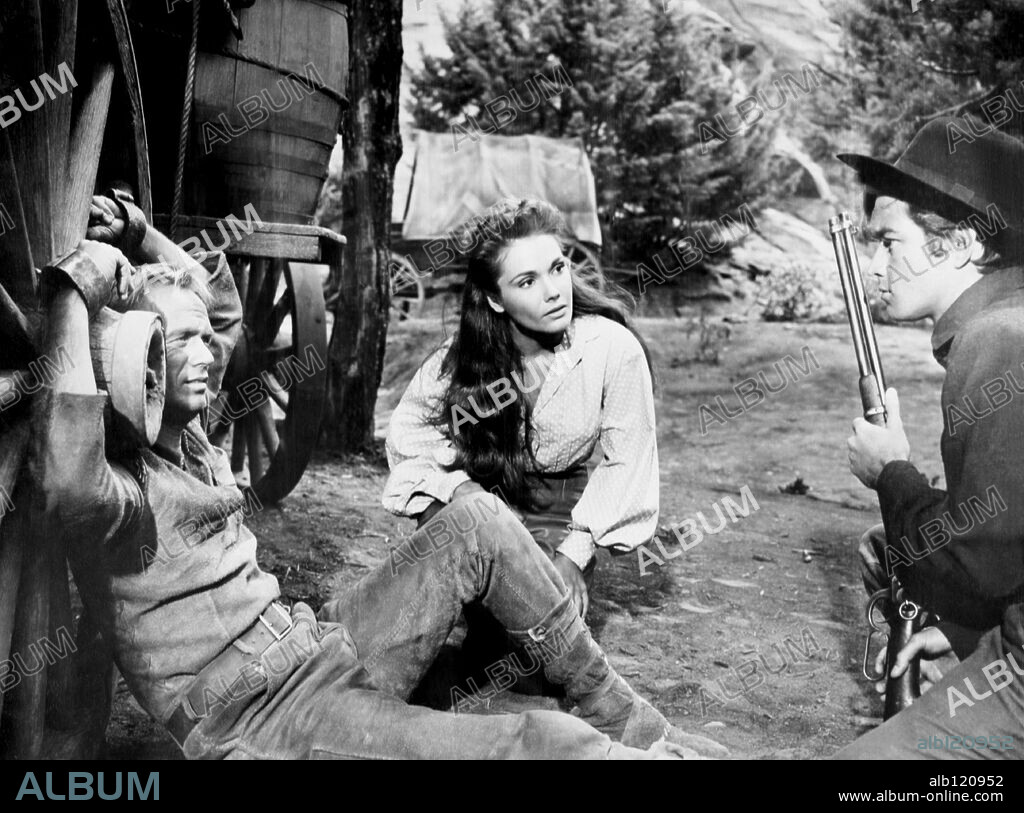 FELICIA FARR und RICHARD WIDMARK in THE LAST WAGON, 1956, unter der Regie von DELMER DAVES. Copyright 20TH CENTURY FOX.