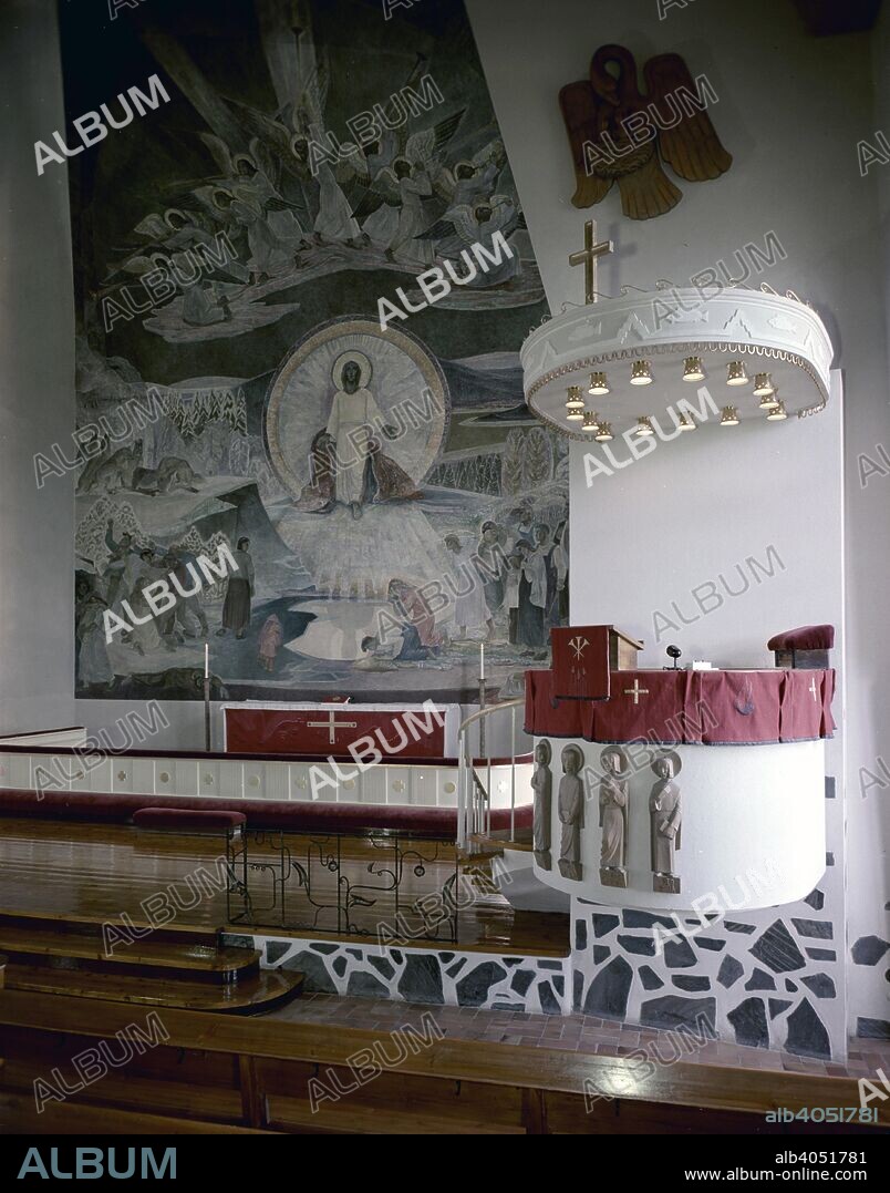 LENNART SEGERSTRÅLE. Altar fresco by Lennart Segerstråle, church of Rovaniemi, Finland. The fresco was painted in 1951. The church itself was built in 1950 to replace the previous one that was destroyed during World War II.