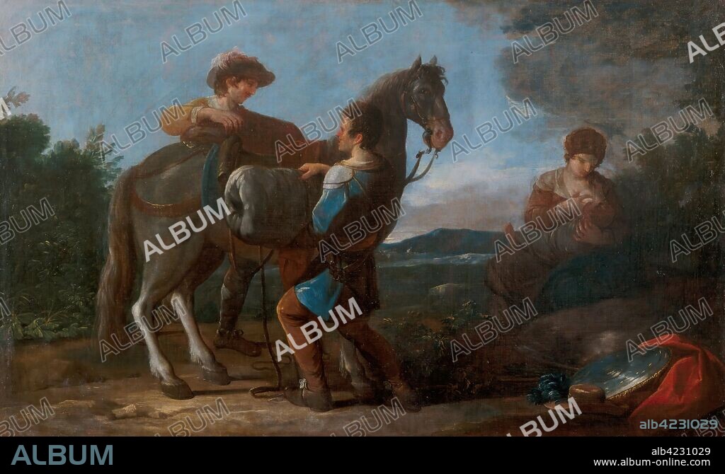 ANTONIO GONZÁLEZ VELÁZQUEZ. Antonio González Velázquez / 'Partida de soldados'. Segunda mitad del siglo XVIII. Óleo sobre lienzo, 92,5 x 151,5 cm.