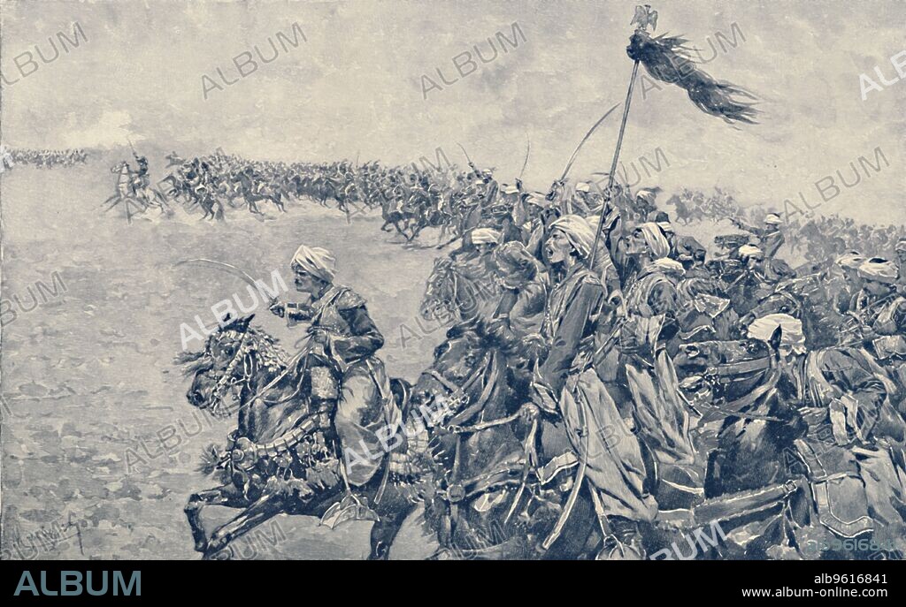 'Charge of the Mamelukes at the Battle of Austerlitz', 1896. At the Battle of Austerlitz, 2 December 1805, also known as the Battle of the Three Emperors, the Grande Armée of France under Napoléon Bonaparte (1769-1821), defeated a much larger Russian and Austrian army. Engraving after the aquarelle by F De Myrbach. From Life of Napoleon Bonaparte, Volume II, by William Milligan Sloane. [The Century Co., Macmillan & Co., Limited, New York & London, 1896].