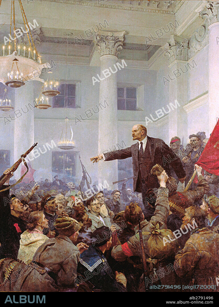 Vladimir Serov's painting 'Lenin proclaims Soviet Power'.