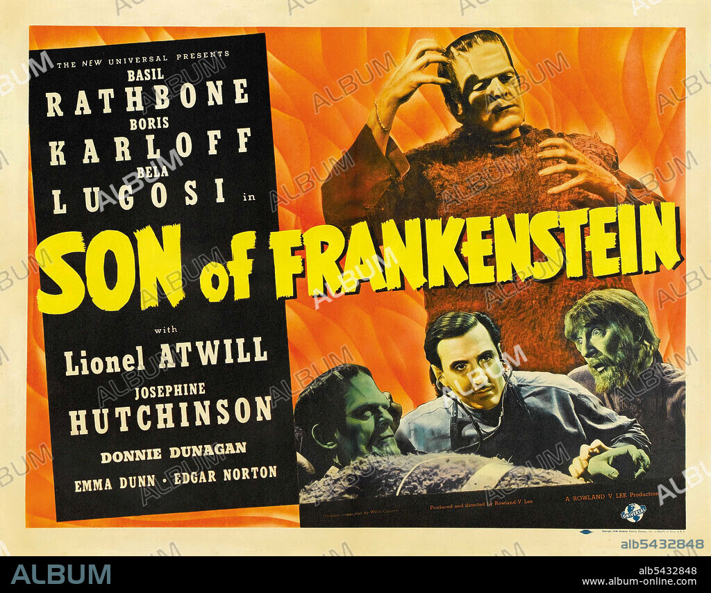 BASIL RATHBONE, BELA LUGOSI y BORIS KARLOFF en LA SOMBRA DE FRANKENSTEIN, 1939 (SON OF FRANKENSTEIN), dirigida por ROWLAND V. LEE. Copyright UNIVERSAL PICTURES.
