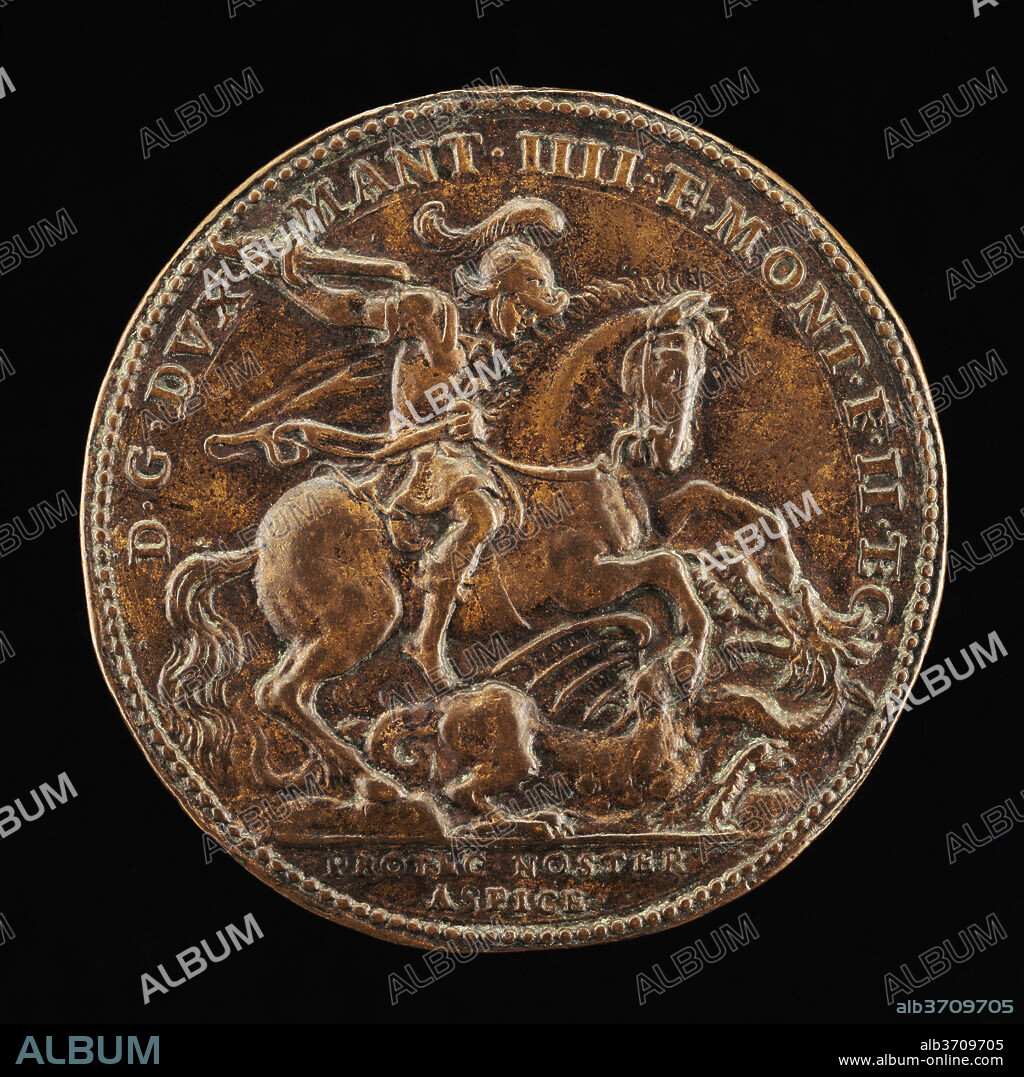 GASPARE MOLA. Saint George and the Dragon [reverse]. Dimensions: overall (diameter): 4.29 cm (1 11/16 in.)  gross weight: 15.31 gr (0.034 lb.)  axis: 12:00. Medium: bronze.