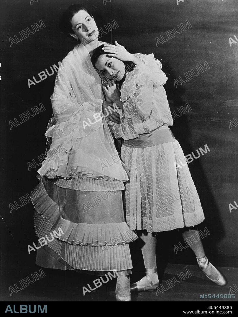 Ballet Theatre -- Diana Adams and Ruth Ann Koesun are two of the dancers in Agnes de Mille's "Fall River Legend," prosented by Pallet Theatre, an outstanding American ballet company. The 10-year-old company, now touring to Continent of Europe for the first time, gives equal emphasis to modern and classical ballet. Miss de Mille, whose first dances were premiered by Ballet Thatre, is one of several contemporary choreographers encouraged by the company, and now successful in other theatres, motion pictures and television. March 27, 1952. (Photo by United States Information Service).