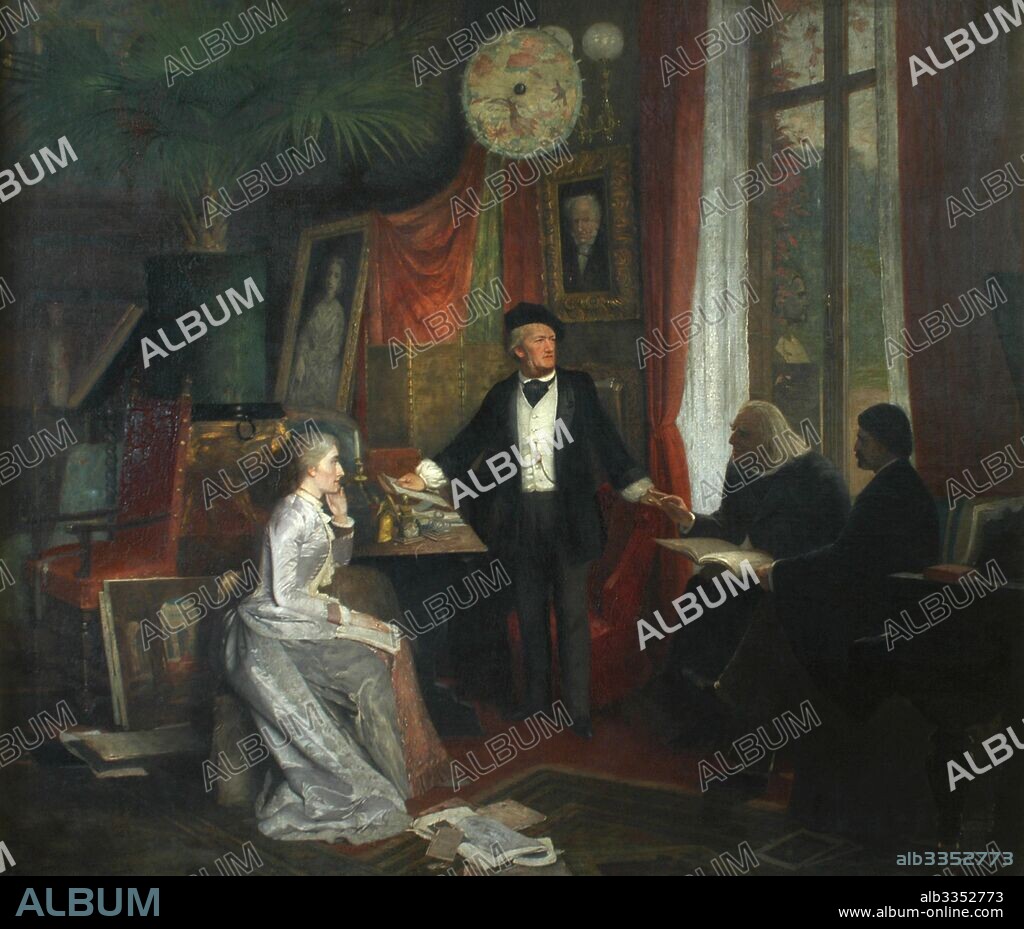 WILHELM BECKMANN. Cosima Wagner, Richard Wagner, Franz Liszt and Hans von Wolzogen in the Wahnfried, Bayreuth.