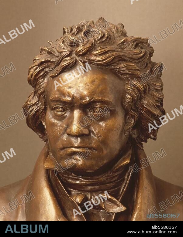 Beethoven, Ludwig van Composer, Bonn (baptised) 17.12.1770 - Vienna. 26.3.1827. Beethoven-bust. Sculpture, c. 1890, by Gustav Landgrebe. (1837-1899); free interpretation of contemporary portraits. Bronzed plaster. Berlin, Sammlung Archiv für Kunst und Geschichte.