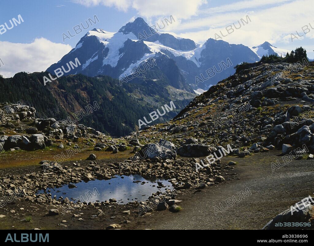 Mt. Shuksan as seen from a glacial tarn in North Cascades National Park, Washington.
