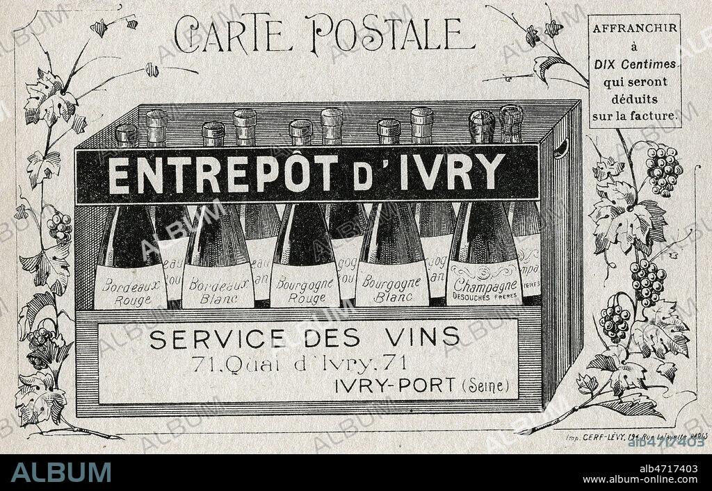 Carte postale publicitaire pour les vins de l'Entrepot d'Ivry, vers 1905. Credit : Collection IM/KHARBINE-TAPABOR.
