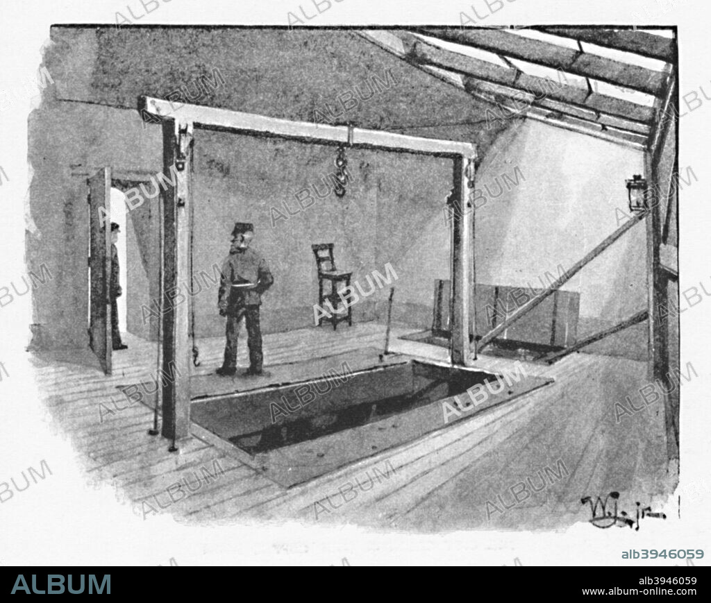 'Newgate - The Gallows', 1891. Newgate Prison was a prison in London, at the corner of Newgate Street and Old Bailey just inside the City of London. It was originally located at the site of Newgate, a gate in the Roman London Wall. From London City: Its History - Streets - Traffic - Buildings - People by W. J. Loftie. [The Leadenhall Prefs, London, 1891].