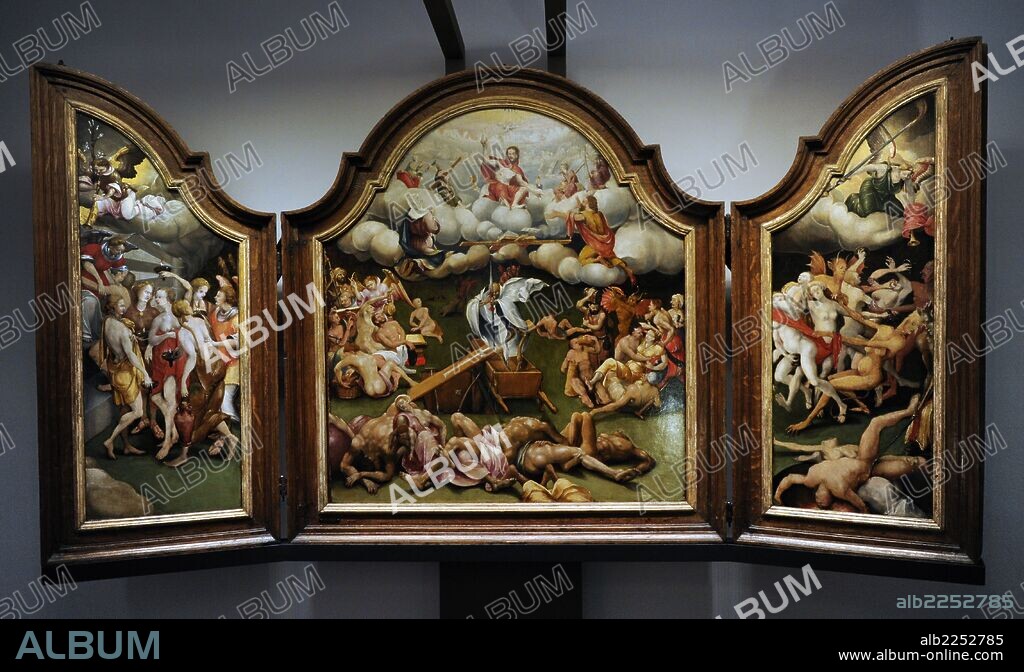 ARTE RENACIMIENTO. ALEMANIA. TRIPTICO DEL TRIUNFO DE LA MUERTE Y JUICIO FINAL. 1550. Obra del pintor renacentista alemán Hermann Tom Ring (1521-1596). Museum Catharijneconvent. Utrecht. Países Bajos.