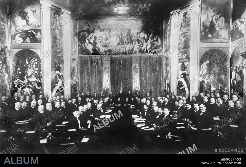 The First Hague Conference in 1899: A meeting in the Orange Hall of Huis ten Bosch palace. The Hague Conventions of 1899 and 1907 are a series of international treaties and declarations negotiated at two international peace conferences at The Hague in the Netherlands. Along with the Geneva Conventions, the Hague Conventions were among the first formal statements of the laws of war and war crimes in the body of secular international law.