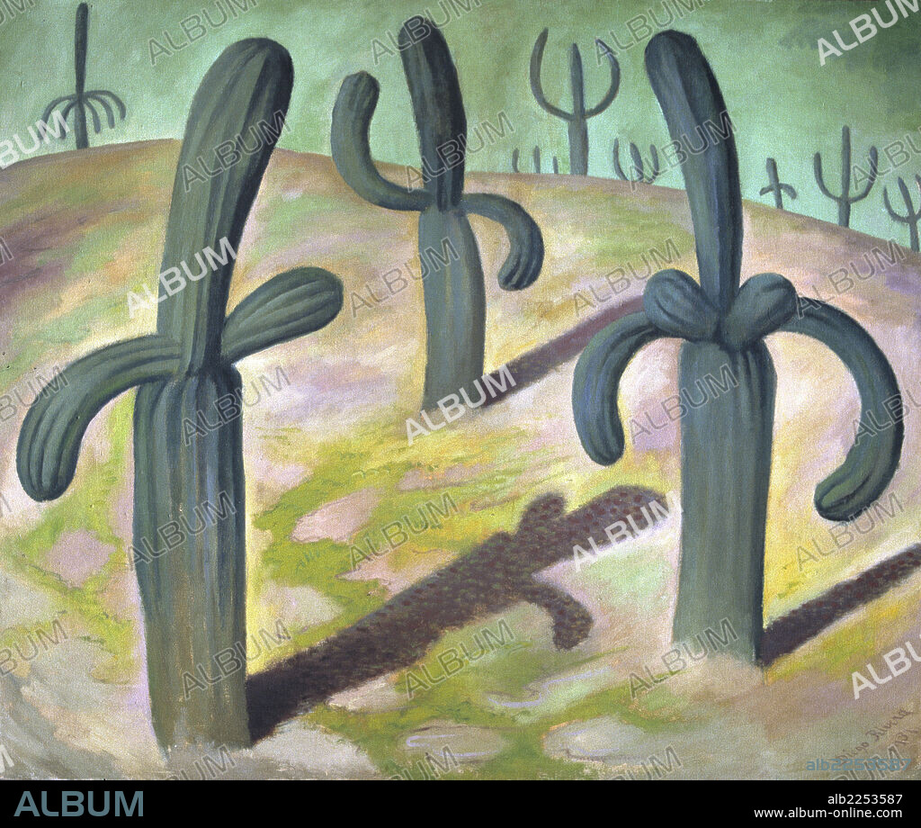 DIEGO RIVERA. RIVERA , DIEGO. PINTOR MEXICANO. GUANAJUATO 1886 - MEXICO 1957. " PAISAJE CON CACTUS ". COLECCION JACQUES Y NATASHA GELMAN.