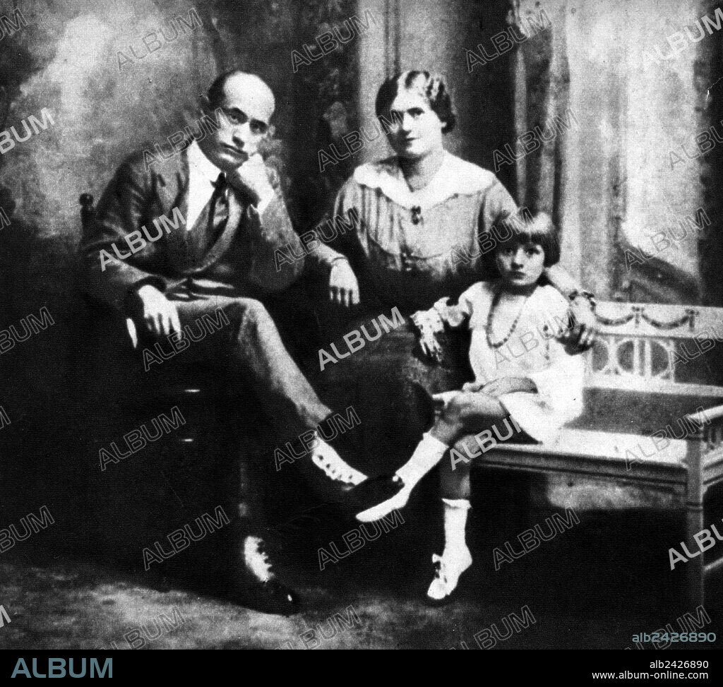 1920 Milan Benito Mussolini and his family-Benito Amilcare Andrea Mussolini (29 July 1883 – 28 April 1945) was an Italian politician who led the National Fascist Party ruling the country from 1922 to his ousting in 1943. Mussolini was one of the key figures in the creation of fascism. Mussolini was Dictator of Italy from 1930 to 1943 after he destroyed all political opposition through his secret police and outlawed labor strikes.