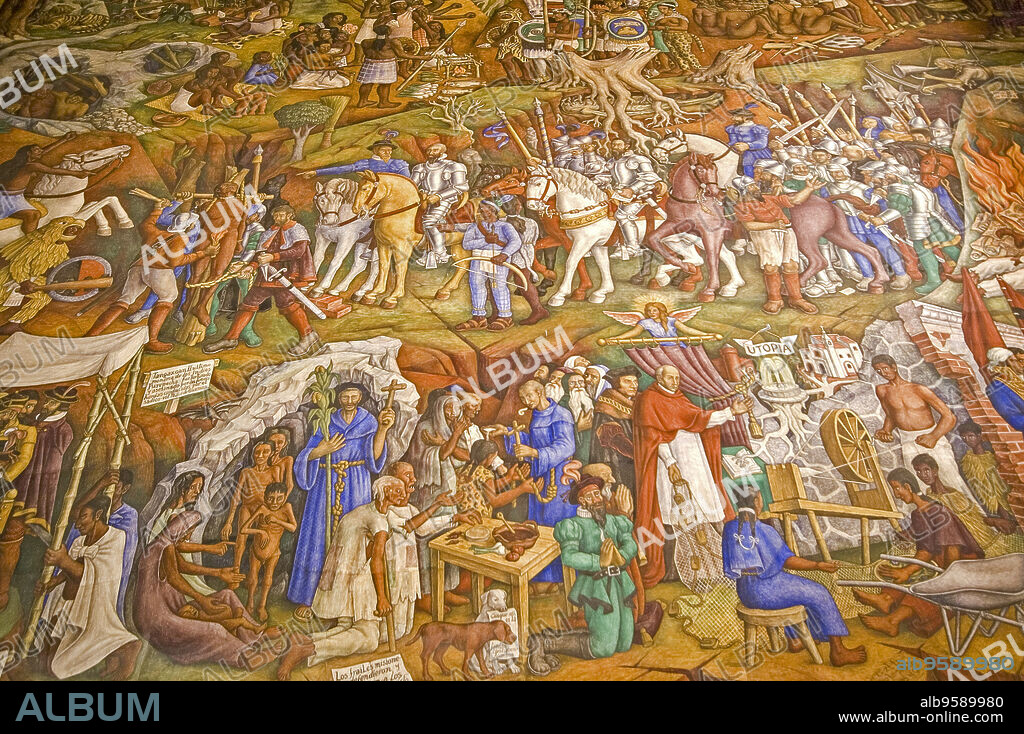 Frescoes by Juan O Gorman.Biblioteca Gertrudis Bocanegra-Iglesia de San Agustin (16th century). Pátzcuaro. Estado de Micchoacán.Mexico.