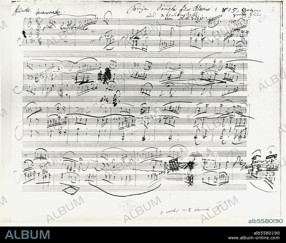 Beethoven, Ludwig van Composer, 1770-1827. Works: Sonata for piano and violoncello in C major, op. 102, No. 1 (1815). First page of the manuscript in Beethoven's own hand. Berlin, Staatsbibliothek Preußischer Kulturbesitz.