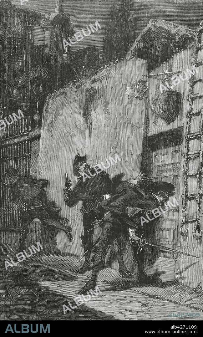 España. ¡Aténgase al Santo Oficio!. Composición y dibujo de A. Ferrant. Grabado. La Ilustración Española y Americana. Suplementento al número XLV, diciembre de 1881.