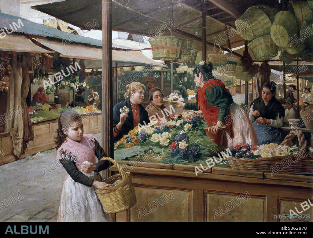 RICARDO LOPEZ CABRERA. PINTOR ESPAÑOL 1864-1950. MERCADO DE LA ENCARNACION EN SEVILLA. COLECCION PARTICULAR.