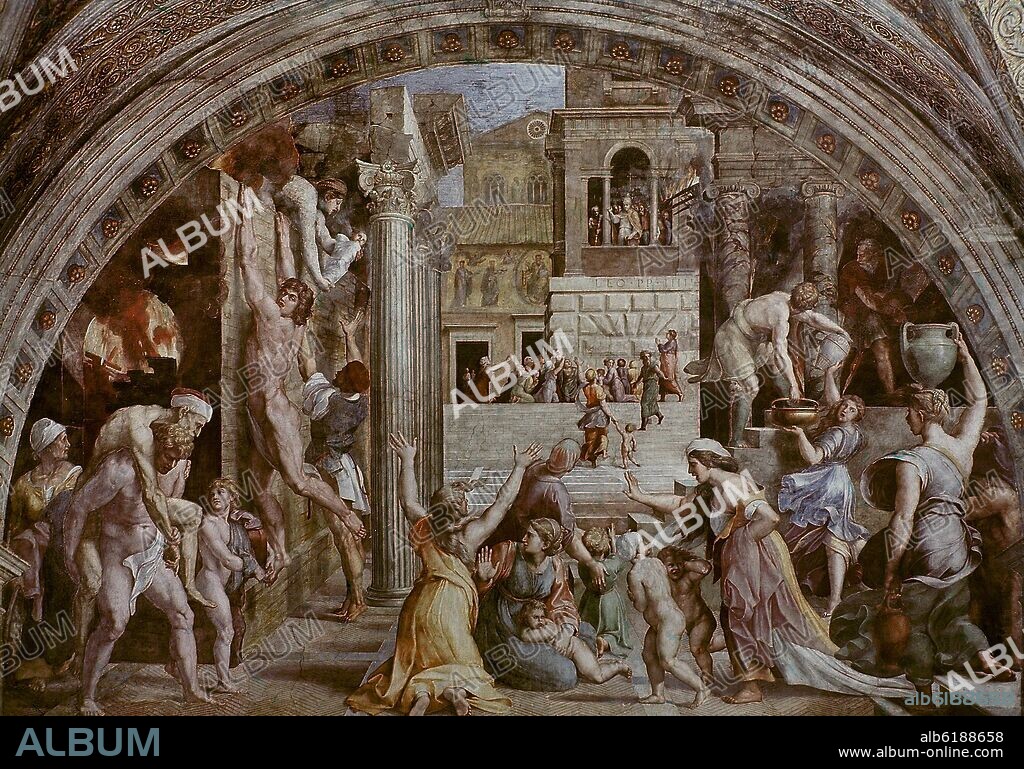 RAFAEL SANZIO O RAFAEL DE URBINO. EL INCENDIO DEL BORGO - 1514-17- ANTES DE LA RESTAURACION.