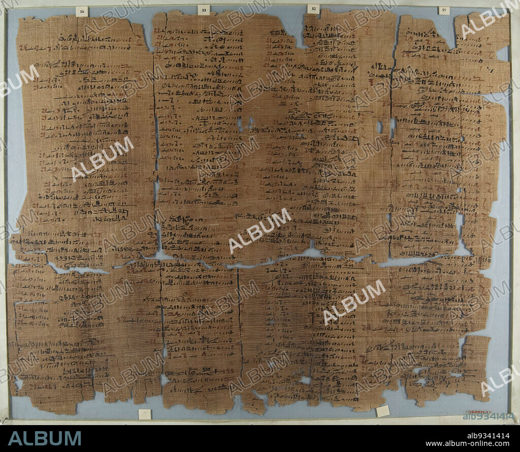 The Wilbour Papyrus, Papyrus, ink, Middle Egypt, Egypt, ca. 1147 B.C.E., Dynasty 20, New Kingdom, Glass: 18 1/8 x 22 1/16 in., 46 x 56 cm.