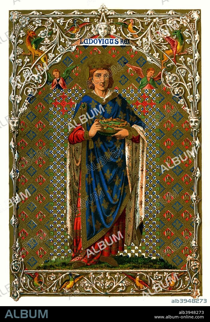 St Louis (Louis IX, King of France), 1886. Louis IX (1215-1270) became King of France in 1226. Renowned for his piety and kindness to the poor, he was canonised by Pope Boniface VIII in 1297. Published in Butler's Lives of the Saints, DIV 4, by the Rev Alban Butler, London & Dublin, 1886.